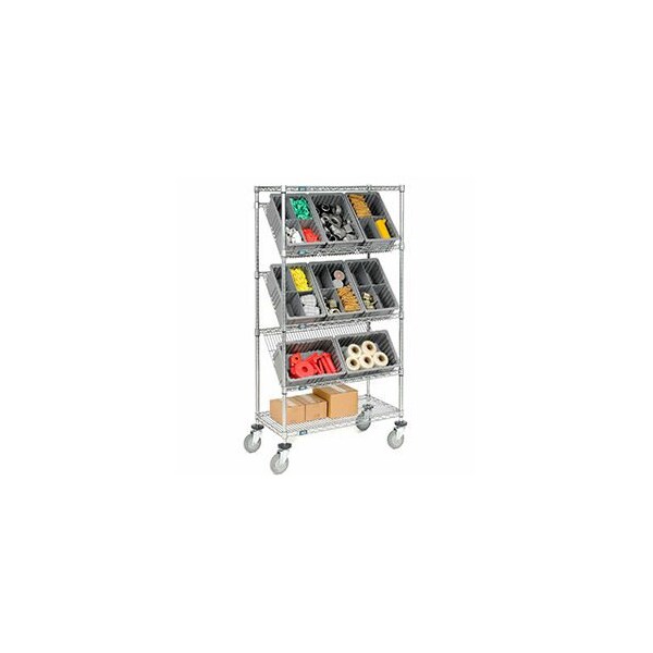 Global Industrial Easy Access Slant Shelf Chrome Wire Cart, 8 Gray Grid Containers 36Lx18Wx63H 493422GY - main